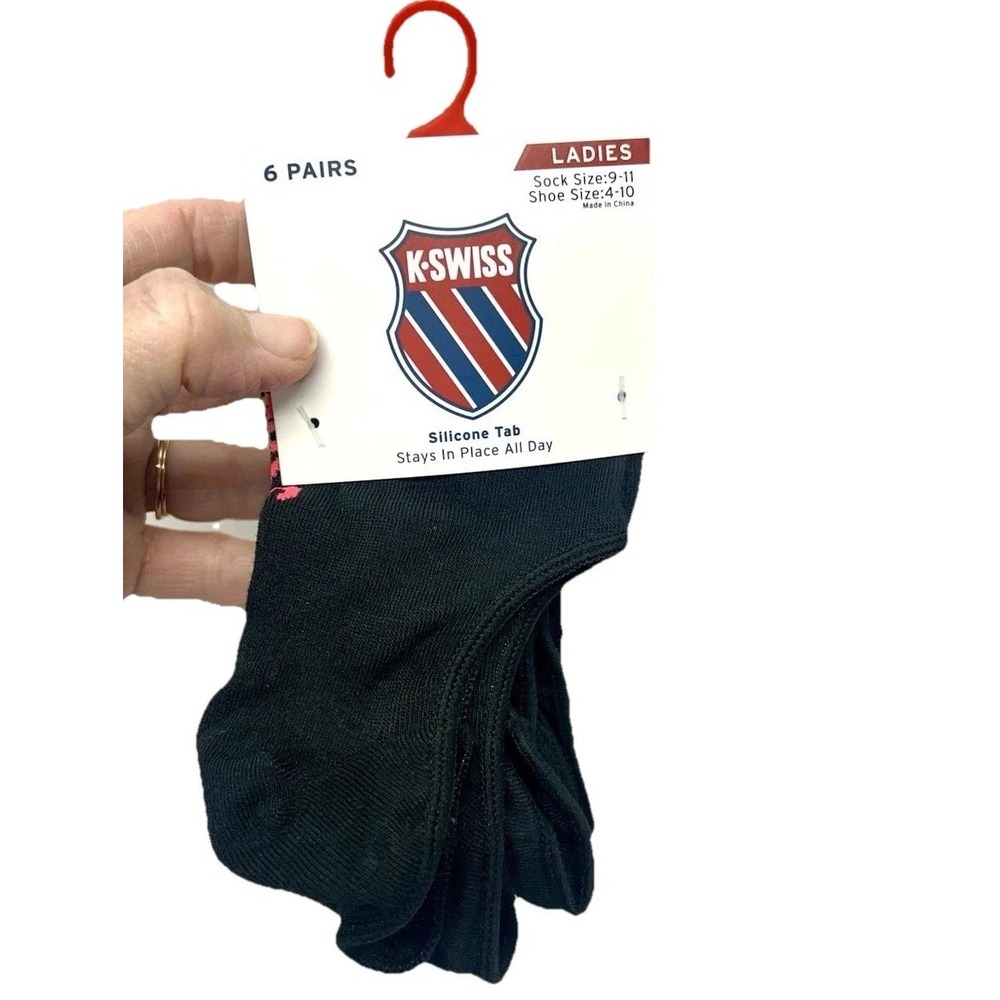 KSwiss Ladies Silicone Tab Foot Liners Black Socks 6 Pairs New (SH7)